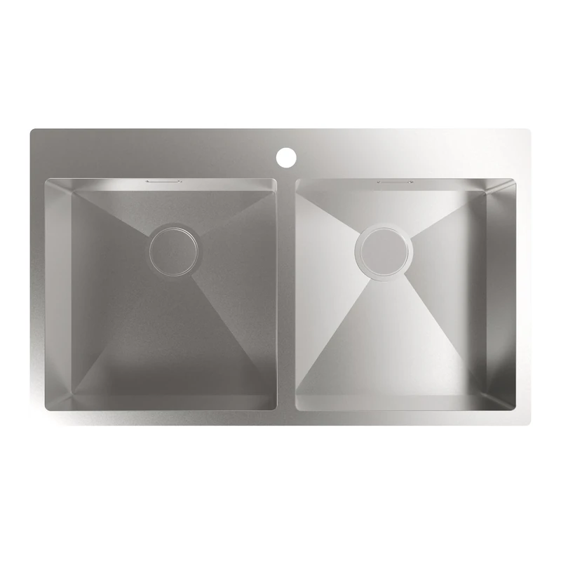 Cata | Kitchen Sink | Double Square Basin | Model CBS-2 40-40 R10 | 90 cm Cabinet Installation | Depth 20 cm | Stainless Steel