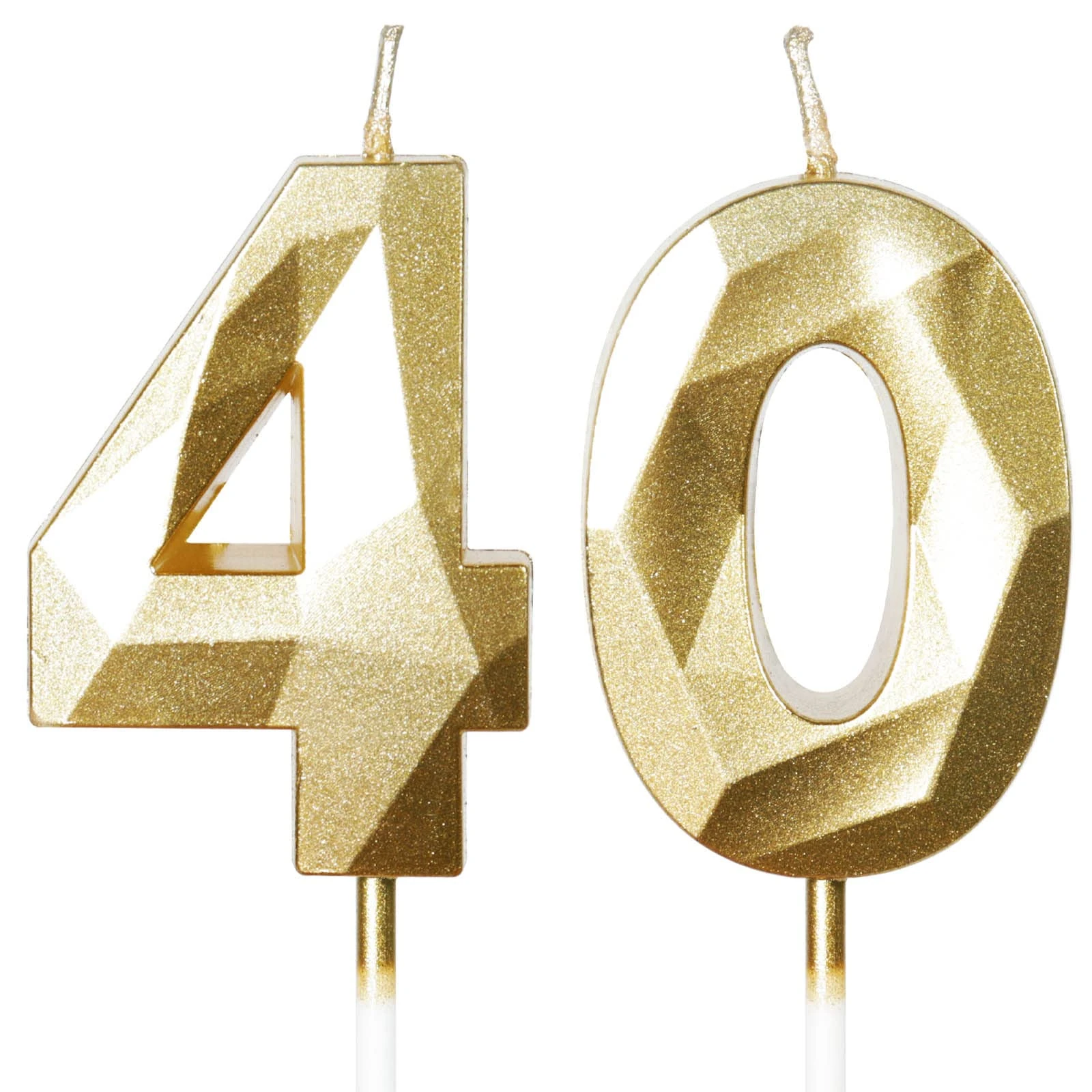 40th Birthday Gold Candles - Number 40, Happy Birthday, Cake Topper Decorations for Party & Anniversary Celebrations