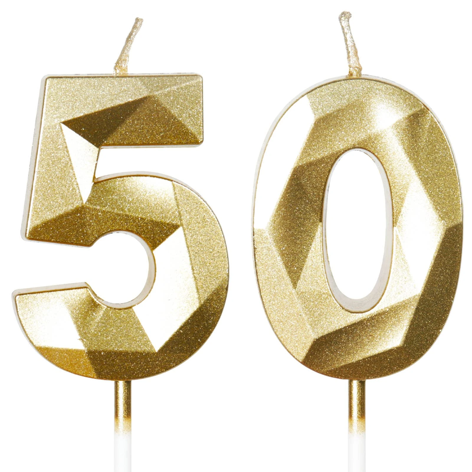 Yiran 50th Birthday Candles, Gold Number 50 Happy Birthday Candles, Cake Topper Decorations for Birthday Party, Wedding Anniversary Celebration Supply