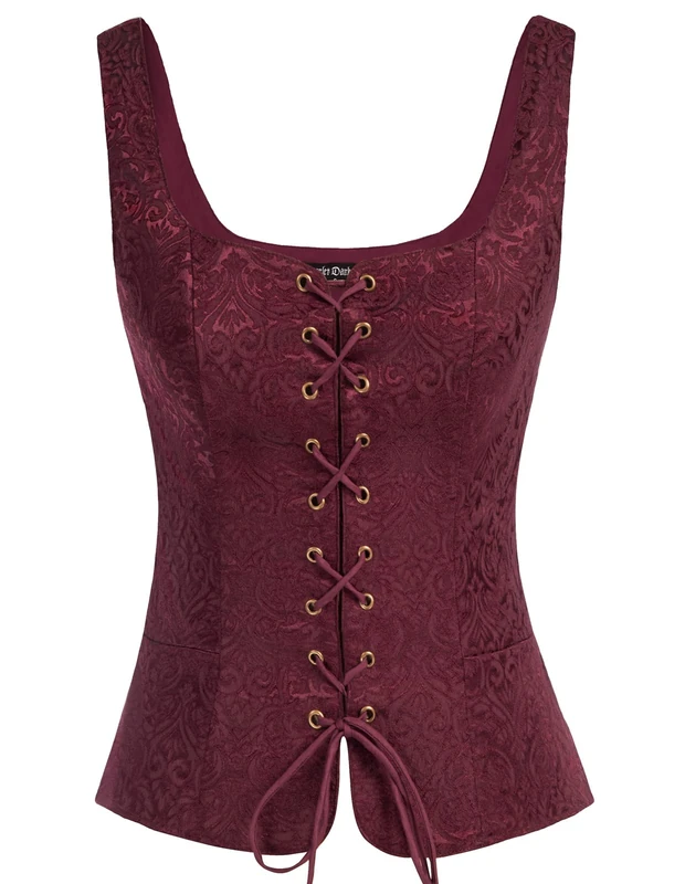 SCARLET DARKNESS Womens Victorian Steampunk Waistcoat Gothic Jacquard Vest Tops Wine M, Jacquard-wine, Medium