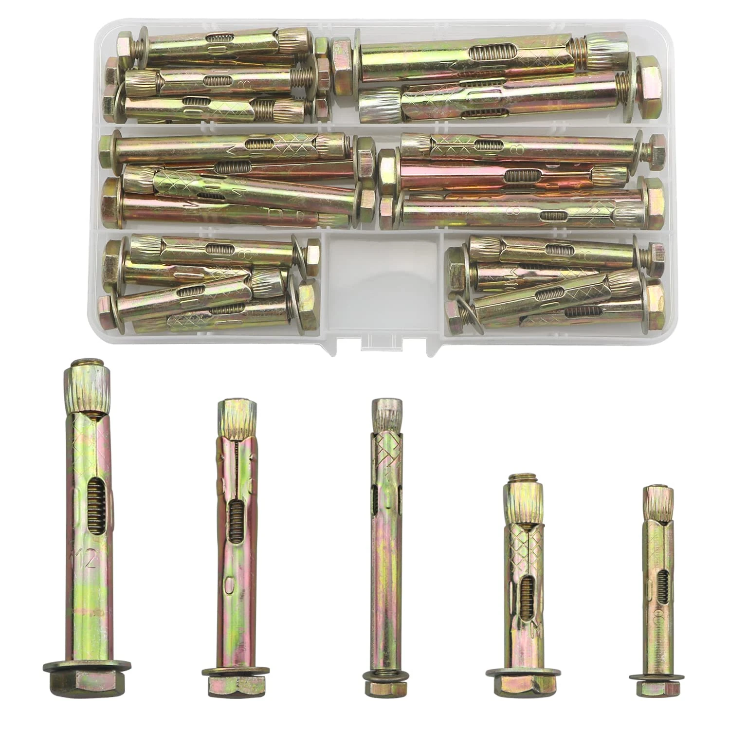 24 Pcs Anchor Bolts,Expanding Rawl Bolts For WallConcreteBrick,Masonry, (M6/8/10) Heavy Duty Expansion Screws Plugs Assorted Set For Wall Fixings(50/70/80mm)