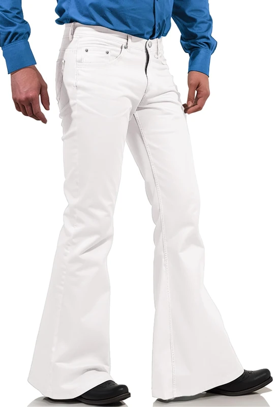 70s Disco Pants for Men,Mens Bell Bottom Jeans Pants,60s 70s Bell Bottoms Vintage Denim Pants Jeans for Men, White, Large - Image 1