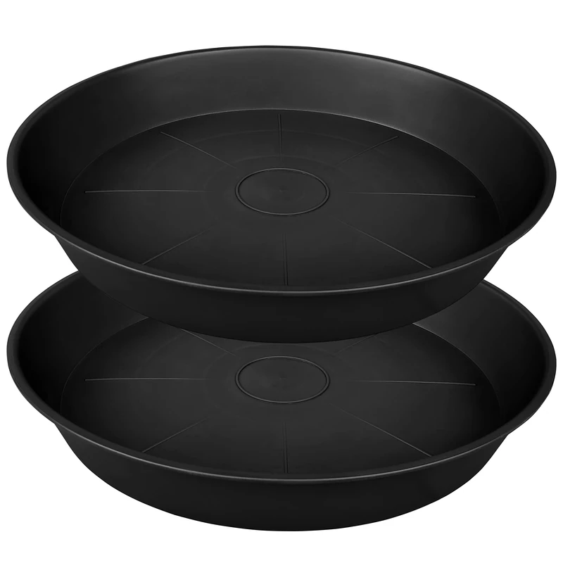 Bleuhome 2 Pack of 25 26 inch Plant Saucer Round, 4.2" Depth Tray, Large Deep Plant Saucers 24" 26" for Pots, Heavy Duty Plastic Flower Plant Water Trays for Indoors Outdoor, Plant Drip Trays (Black) - Image 1