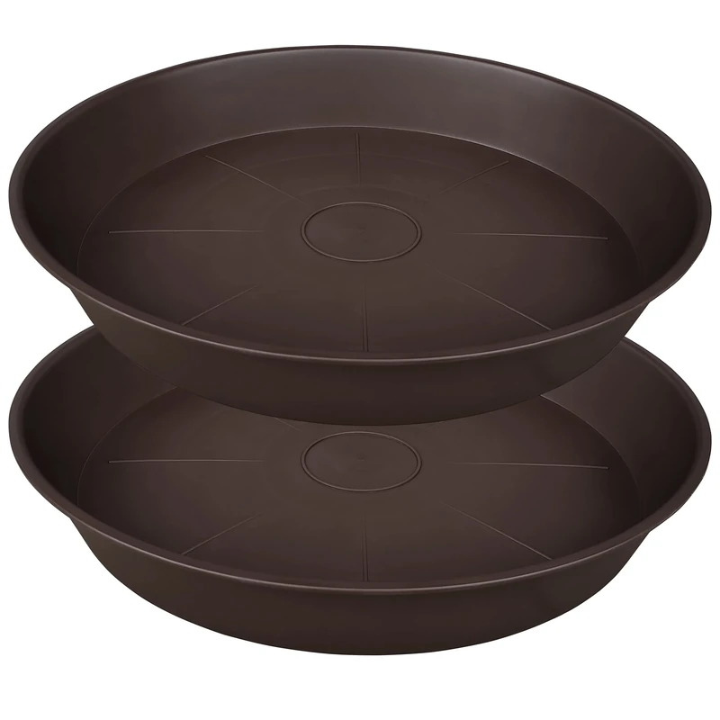 Bleuhome 2 Pack of 26 inch Plant Saucer Round, 4.2" Depth Tray, Large Deep Plant Saucers for Pots, Heavy Duty Plastic Flower Plant Water Trays for Indoors Outdoor, Plant Drip Trays (Brown)