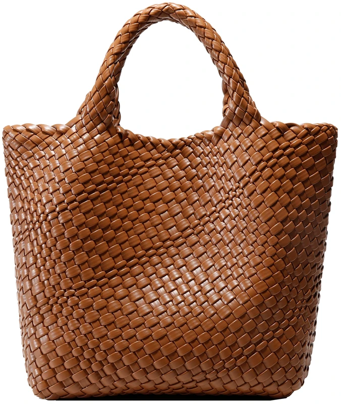 Queenoris Woven Bag for Women, Vegan Leather Tote Bag Large Summer Beach Travel Handbag and Purse Retro Handmade Shoulder Bag, Brown