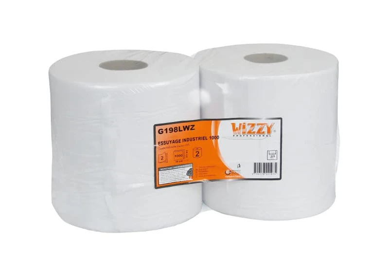 Industrial Wiping Reels 1000 Sizes - 23.2 x 30 cm - 2-Ply - White - Smooth - Recycled Wadding - Pack of 2
