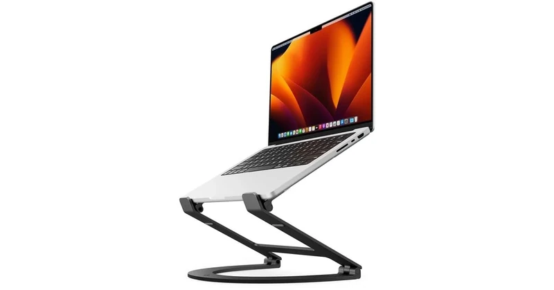 Twelve South Curve Flex | Ergonomic Height & Angle Adjustable Aluminum Laptop/MacBook Stand/Riser, fits 10"-17", folds flat for portability -travel pouch included, matte black