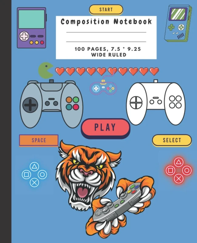 Video Game Composition Notebook: Colorful Video Gamer Game Wide-Ruled Lined Paper Journal, 100 Pages, for Kids, Teens and Adults, And Students (Composition Notebooks)