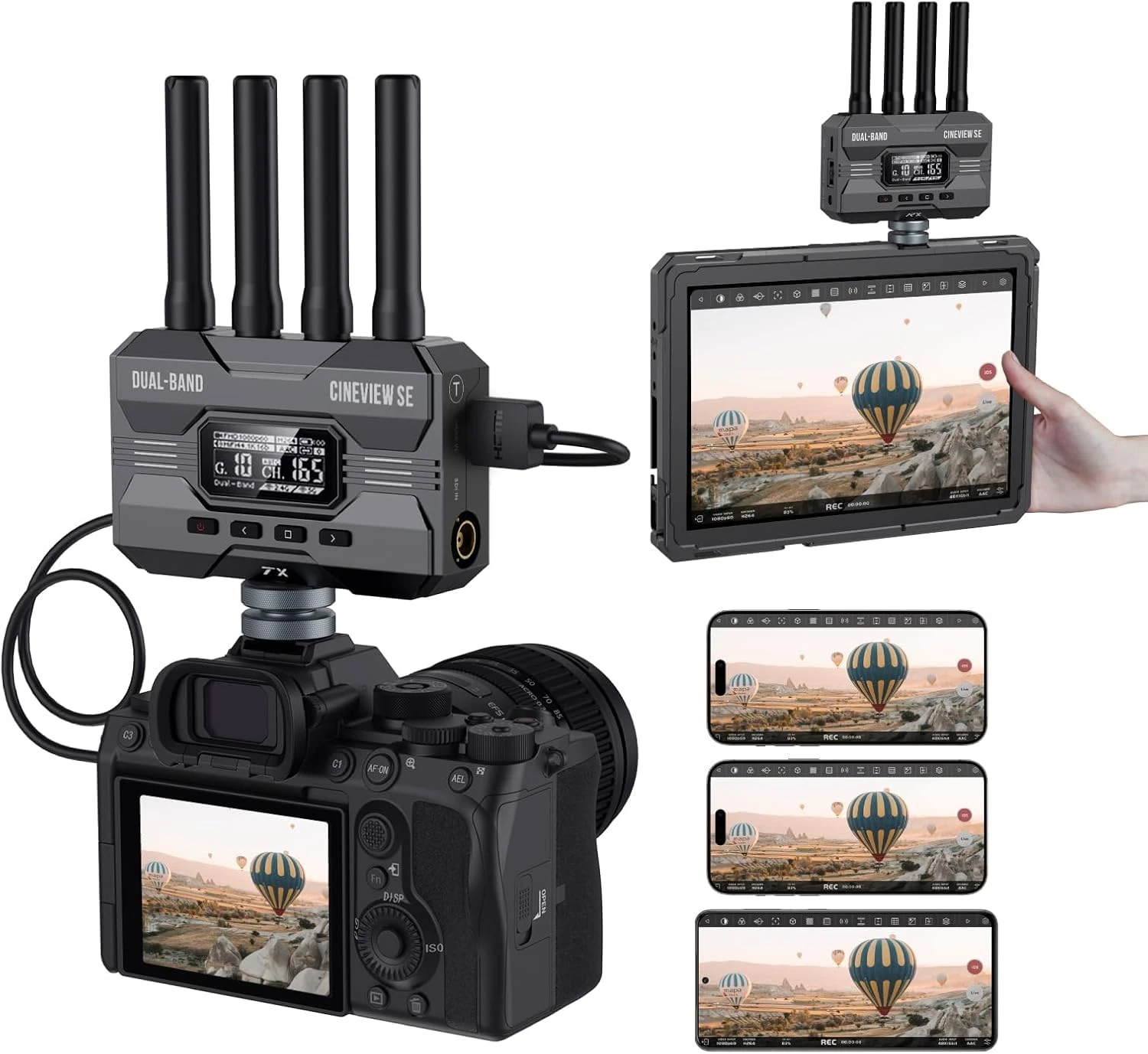 Accsoon CineView SE Wireless Video Transmission, 2.4GHz+5GHz Dual-Band Technology Wireless HDMI Transmitter and Receiver, 1200ft Range, 0.05s Delay and 1080P HD Video, HDMI and SDI, Support 4 Devices