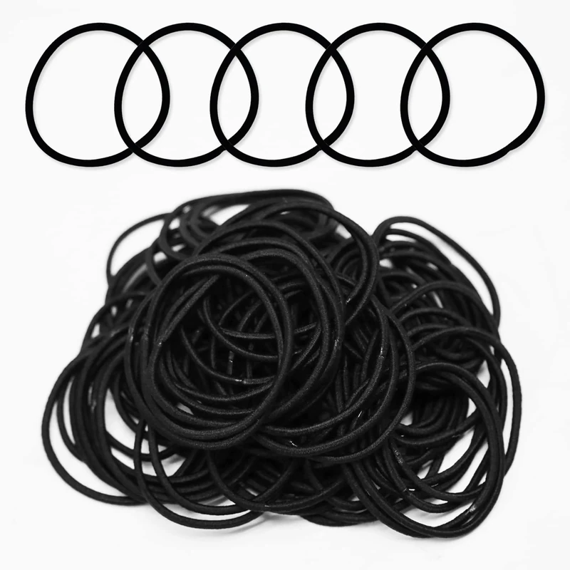 Generic 100pcs Black Elastic Hair Bands, Small Elastic Hair Bobbles For Women, 2mm Thin Hair Tie for Kids, Soft Hair Bands withou Metal, Elastic Ponytail Holder, Gentle Elastics Hair Ties