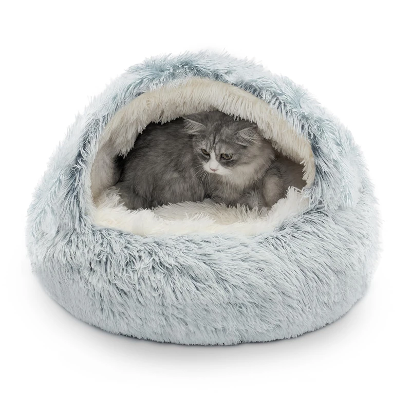 CATISM Cat Bed - Cat Cave Beds for Indoor Cats, Dog Bed Washable Non-Slip Cats Igloo Pod Windproof Fluffy Nesting for Pets (Grey, 53 x 53 x 38 cm (L x W x H)