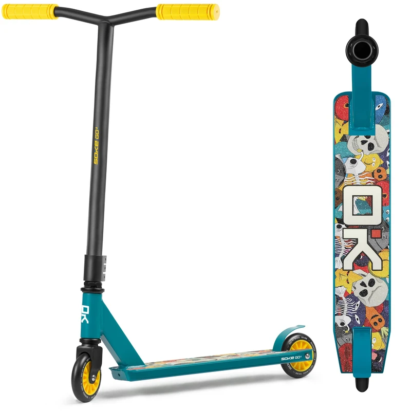 SOKE Stunt Scooter GO! Kick Scooter with ABEC 9 Ball Bearings, Pedal Scooter, Trick Scooter for Adults and Children, Two-Wheeler Freestyle City Scooter, 2 Wheels, Load Capacity 100 kg (Blue, Yellow)
