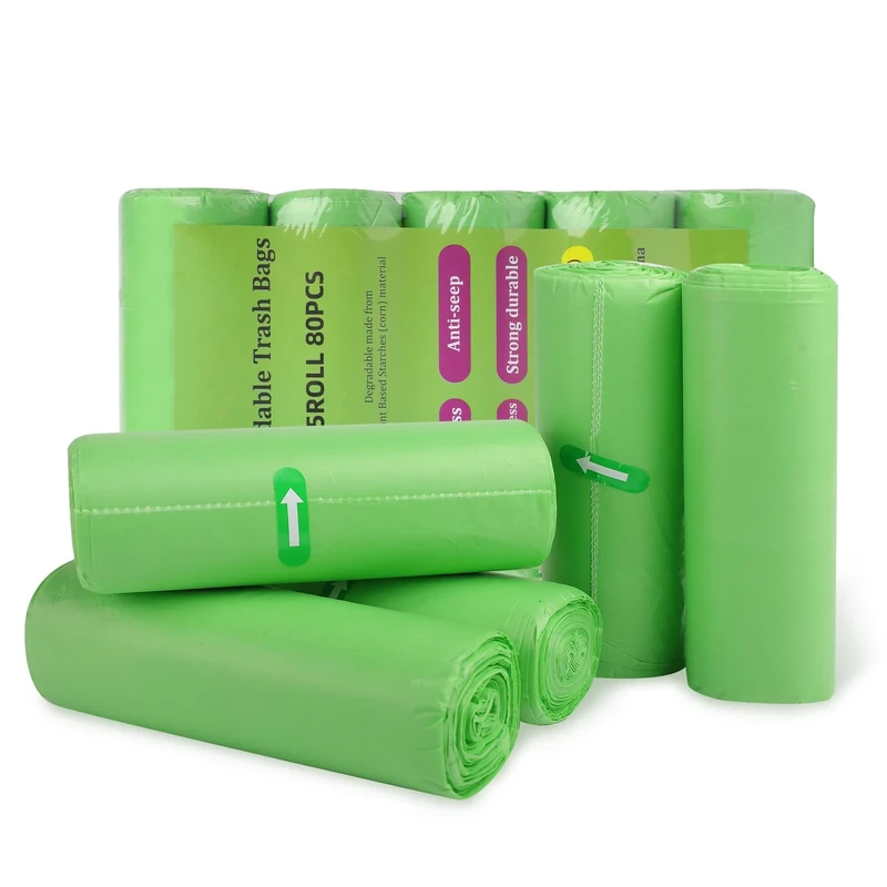 Biodegradable Bin Liners, 80 Counts 50 Litre/13Gallon Large Garbage Bags Compostable Trash Bag,Bin Bags,100% Recycled,Thick,Tough,Degradable Rubbish Bags for Food,Household,Garden(Green, 5 Rolls) - Image 1