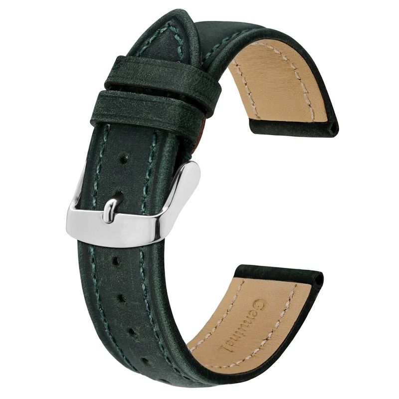 BISONSTRAP 20mm Green Vintage Leather Watch Strap - Retro Crazy Horse