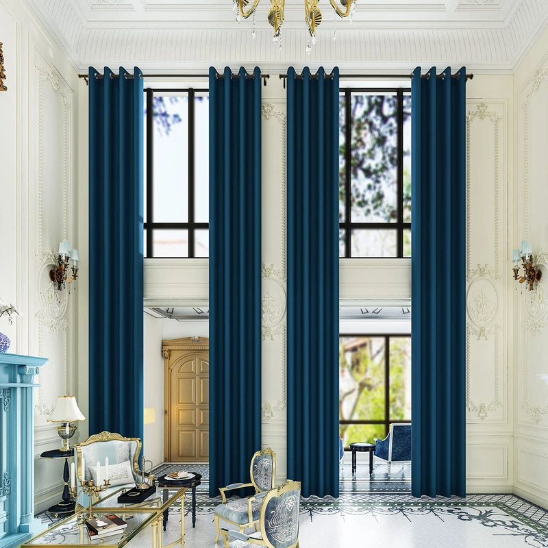 Grichril Extra Long Blackout Curtains - 2 Story High Living Room Drapes - Tall Curtains for High Ceiling or Long Window - 144 156 168 192 204 216 240 Inch 12ft-20ft Length(1 Panel,Navy, 100″x144″)