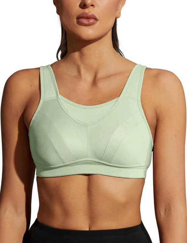WingsLove Women's Shock Absorber Sports Bra High Impact High Support Adjustable for Large Breasts（Green，36DD）
