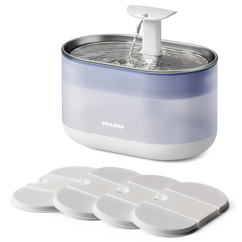 PETLIBRO Ultra Quiet Pet Water Fountain 2.1L, Stainless Steel Top Cat Fountain with Two Flow Modes, BPA-Free Capsule Water Fountain, Visible Water Level with 4 Large Filters