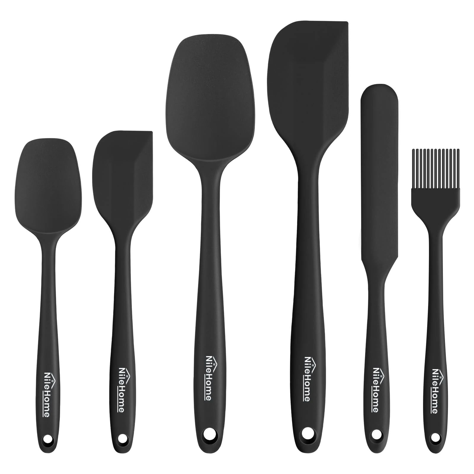 NileHome Silicone Spatula Set 6 Pieces Food Grade Kitchen Utensils with Silicone Brush Heat Resistant BPA-Free Rubber Spatula for Scraping, Baking, Cooking, Mixing