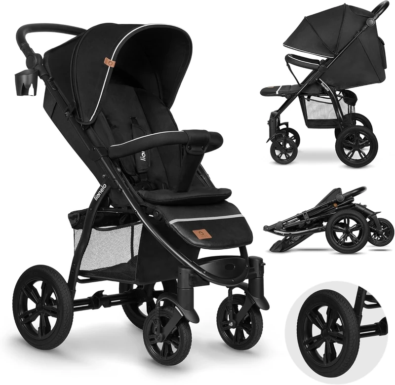 LIONELO Pushchair from Birth up to 22 kg Annet Tour Light & Foldable Stroller with Reclining backrest to a Lying Position, EVA Foam Wheels, Mosquito Net, Footblanket, Drink Holder, Basket, XXL Hood
