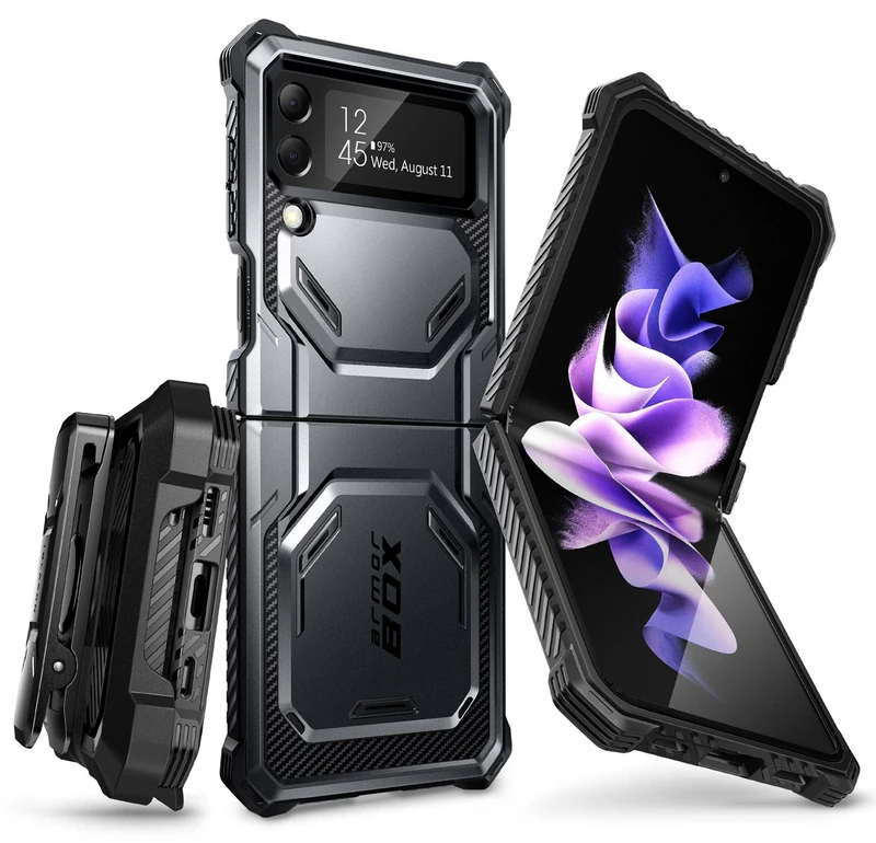 i-Blason Armorbox Series Case for Samsung Galaxy Z Flip 4 5G (2022), Full Body Rugged Holster Case with Shock Absorption/Bumper (Black)