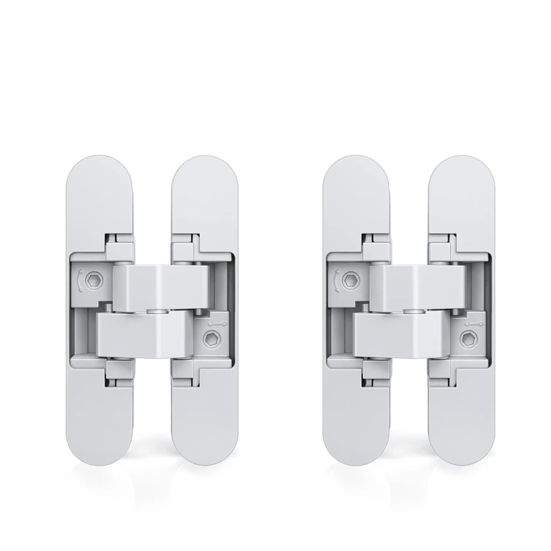 Emuca - Invisible Hinge for Access Doors, Set of Two Invisible Hinges for Heavy Doors, 40 Kg (88,2 lb) Load, 180º Aperture, zamak, White