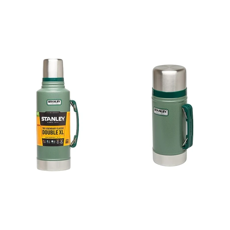 Stanley Classic Legendary Bottle 1.9L Hammertone Green - Stainless Steel Thermos Flask & Classic Legendary Food Jar 0.7L Hammertone Green - BPA Free Stainless Steel Food Flask