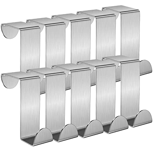 Shexkent Door Hooks, Over Door Hanger 10 Pack Stainless Steel Door Hanger - Coat Hooks - Over Door Hook Ideal for Bedroom, Bathroom, Kitchen, Wardrobe, Silver