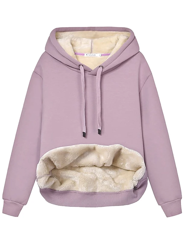 Womens Winter Hoodies Warm Fleece Sherpa Lined Pullover Hooded Sweatshirt, Purple, Medium - Image 1