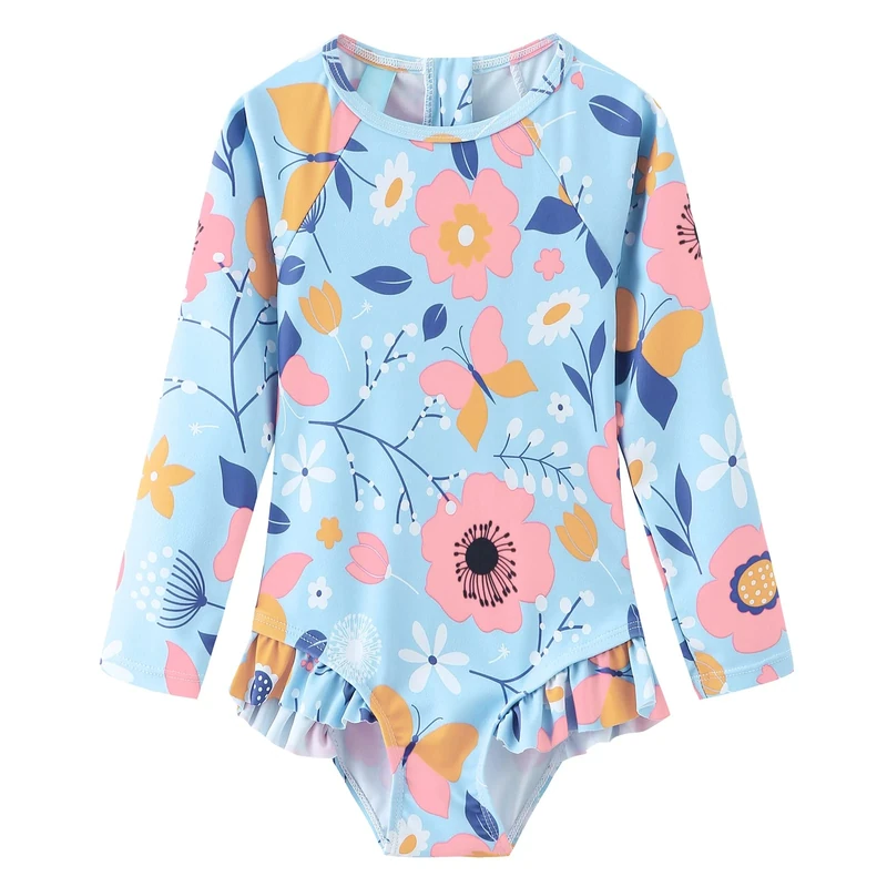 Aisyee Baby Girl Swimsuit Long Sleeve Girls Swimwear Kids Girls Swimming Costume 6-12 Months