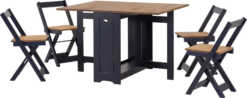 Seconique Santos Butterfly Dining Set in Navy Blue/Distressed Waxed Pine