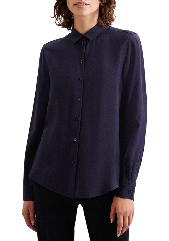 Seidensticker Women's Blouse - City Blouse - Shirt Collar - Regular fit - Long Sleeve - Plain - 100% Viscose Darkblue