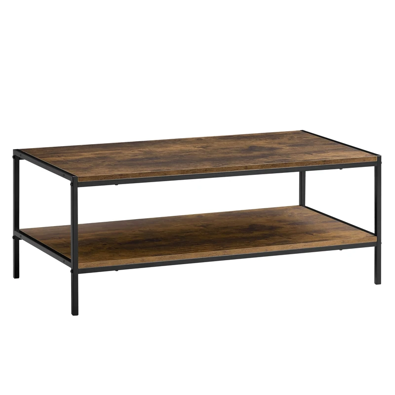 Vida Designs Brooklyn Coffee Table Sofa Side End Shelf Display Unit Industrial Rustic Living Room Furniture (Dark Wood)