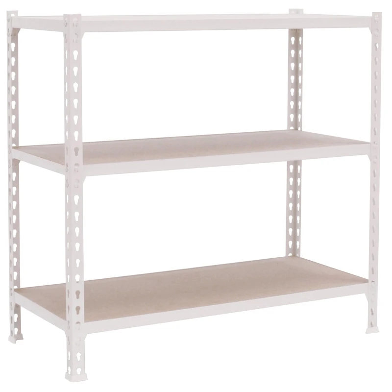 Simon Rack Garage Shelving Unit 1000x1100x300 mm, 3 Tier Metal Rack with 16 mm MDF Shelves, 200 kg per Shelf, White/Wood – Maderclick - Image 1