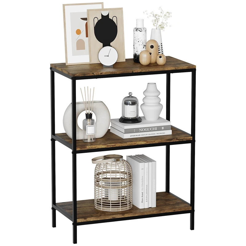 Vida Designs Brooklyn Bookcase Wooden Shelving Shelf Storage Display Shelves Unit Industrial Rustic Furniture (Dark Wood, 3 Tier)