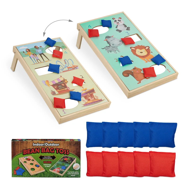 Relaxdays Bean Bag Toss, Cornhole Game, 10 Beanbags, HxWxD: 18 x 29 x 58 cm, Indoor & Outdoor Fun, Multicoloured, Wood - Image 1