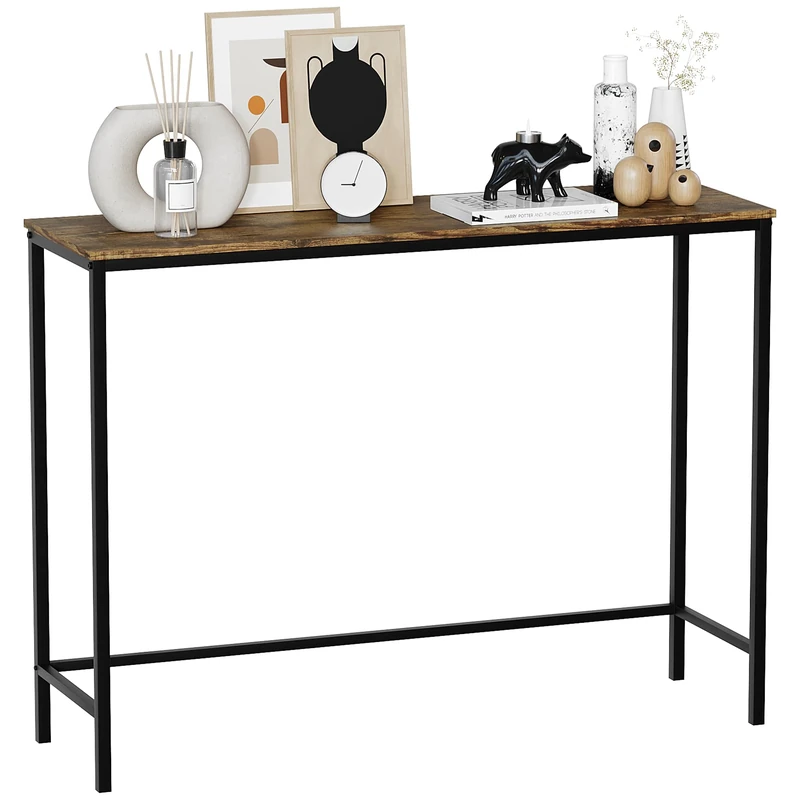 Vida Designs Brooklyn Console Table Hallway Living Room Rustic Shelf Industrial Storage Furniture (Dark Wood, No Drawer)