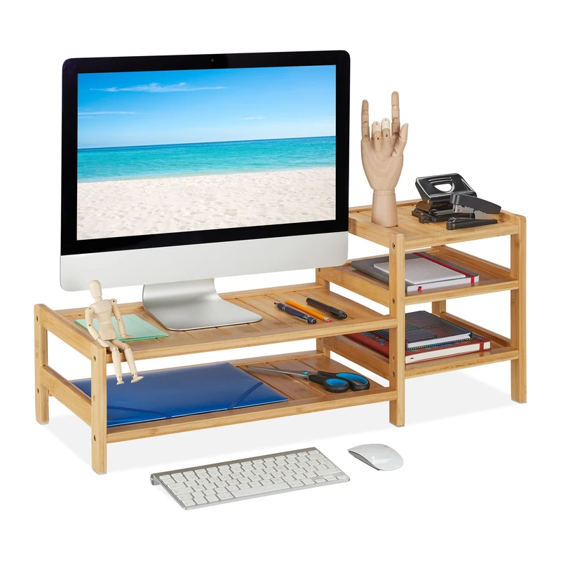 Relaxdays Bamboo Monitor Stand, Natural, 33x80x30 cm