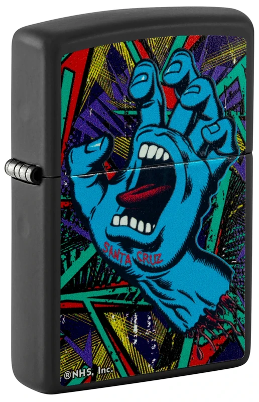 Zippo Windproof Lighter, Santa Cruz Design – Matt Black, Black Light – Refillable, Reusable, Windproof Design – Comes in Gift Box – Made in USA