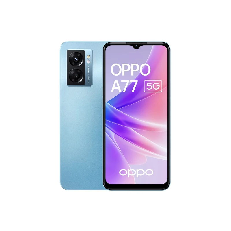 OPPO A77 Unlocked 5G Smartphone, 4GB RAM + 64GB Expandable Storage, AMOLED 90Hz 6.43" Screen, 48MP Camera, 5000mAh Battery + 33W Fast Charging, Stereo Speakers, Blue [FR Version]