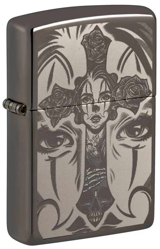 Zippo Windproof Lighter, Tattoo Theme Design – Black Ice, Photo Image – Refillable, Reusable, Windproof Design – Comes in Gift Box – Made in USA - Image 1