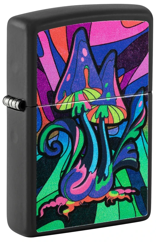 Zippo Windproof Lighter, Psychedelic Mushrooms Galaxy Counter Culture Design – Matt Black, Black Light – Refillable, Reusable, Windproof Design – Comes in Gift Box – Made in USA