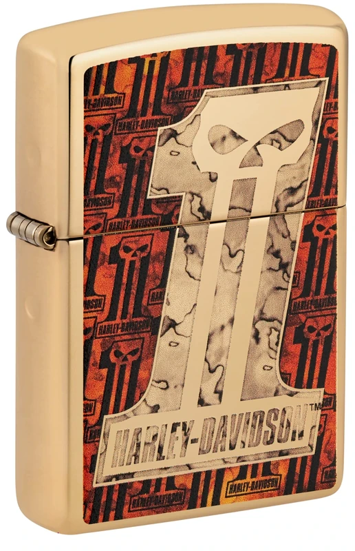 Zippo Windproof Lighter, Harley-Davidson Design – High Polished Brass, Fusion – Refillable, Reusable, Windproof Design – Comes in Gift Box – Made in USA