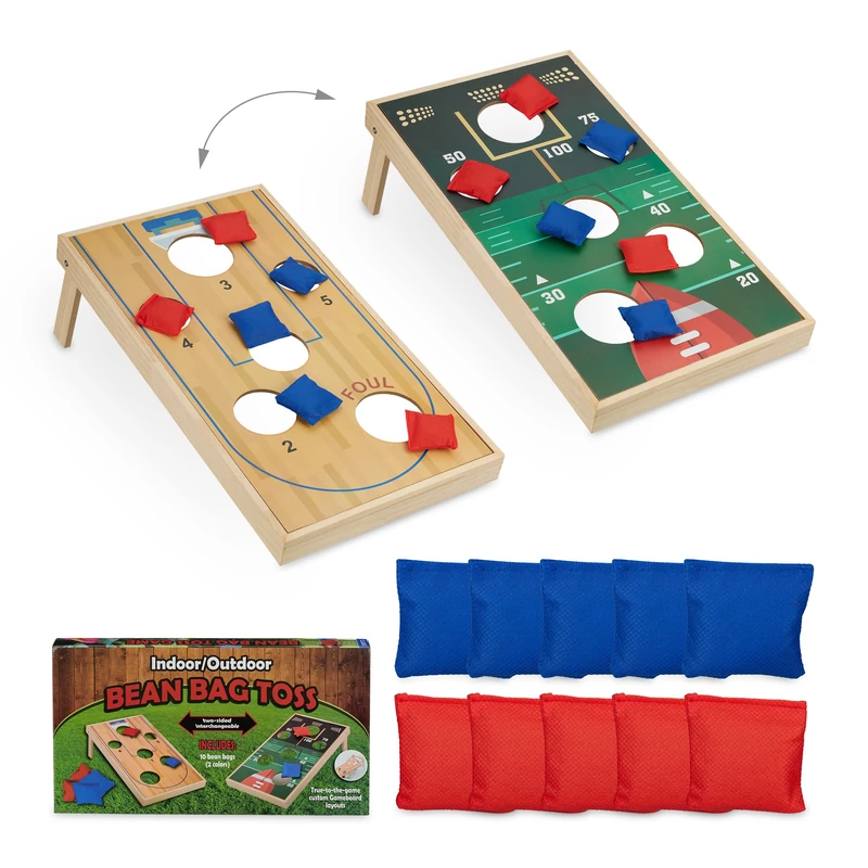 Relaxdays Bean Bag Toss, 10 Beanbags, Cornhole Game, Indoor & Outdoor Fun, HxWxD: 18 x 29 x 58 cm, Multicoloured, Fibreboard