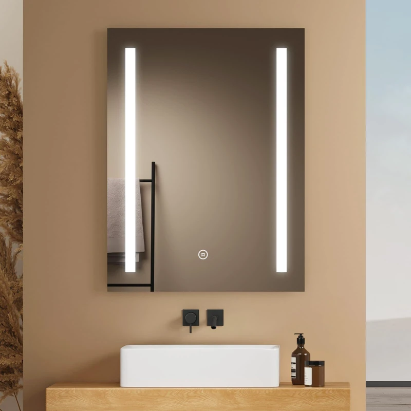 EMKE LED Bathroom Mirror 60 x 80 cm with Touch Switch + Anti-Fog Cool White Light Wall Mirror