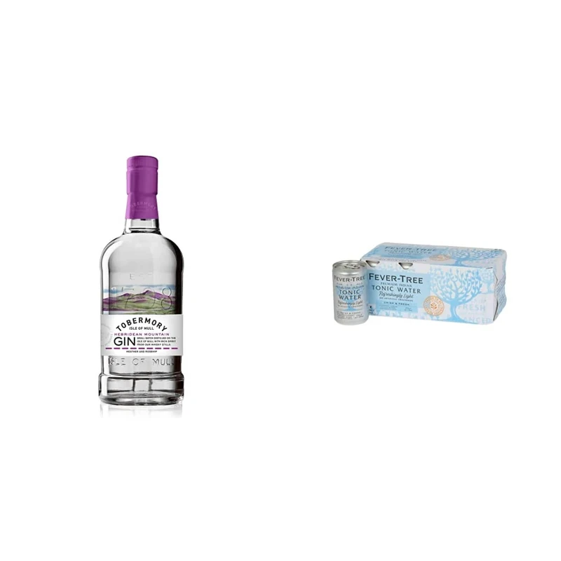 Tobermory Hebridean Mountain Gin, 70cl | Scottish Craft Gin from the Isle of Mull & Fever-Tree Refreshingly Light Indian Tonic Water 8 x 150ml (Pack of 3, Total 24 cans)