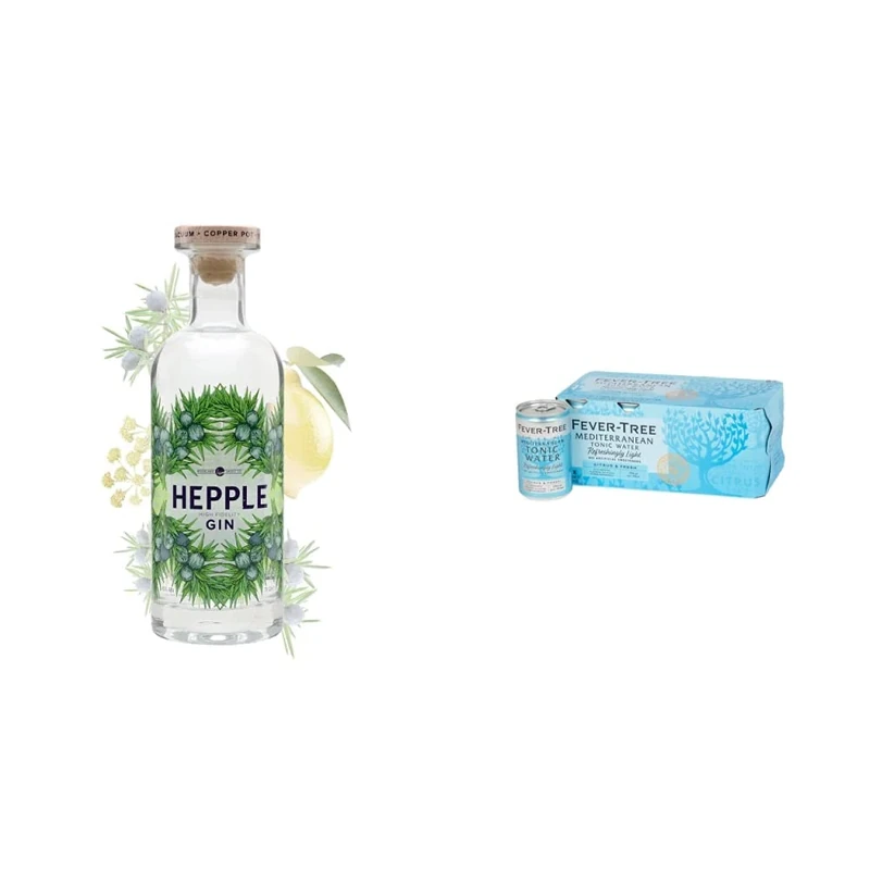 Hepple Gin, 70 cl & Fever-Tree Refreshingly Light Mediterranean Tonic Water 8 x 150ml (Pack of 3, Total 24 cans)