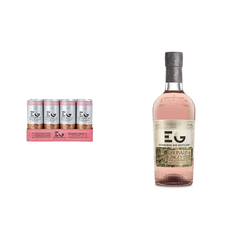 Edinburgh Gin Rhubarb and Ginger Gin Liqueur Mixed with Ginger Ale, 12 x 250ml & Edinburgh Gin Rhubarb and Ginger Liqueur, 50cl