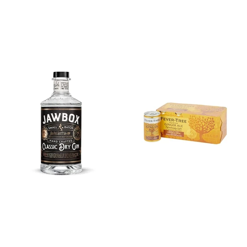 Jawbox Small Batch Classic Dry Gin 43%, 70cl, 18432 & Fever-Tree Refreshingly Light Ginger Ale 8 x 150ml (Pack of 3, Total 24 cans)
