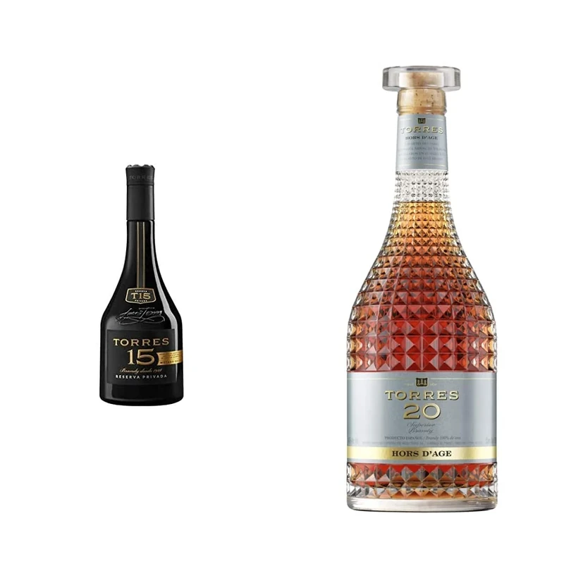 Torres 20 Hors d'Age Brandy, 70 cl - Award Winning Premium Brandy - 40% ABV & Torres 15 Reserva Privada Brandy 70 cl - Award Winning Premium Brandy - Aged In American Oak Barrels - 40% ABV