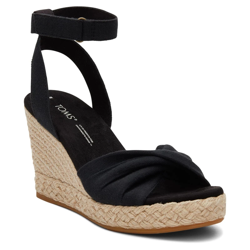 TOMS Women's Marisela Wedge Sandal, Black Slubby Woven, 3 UK